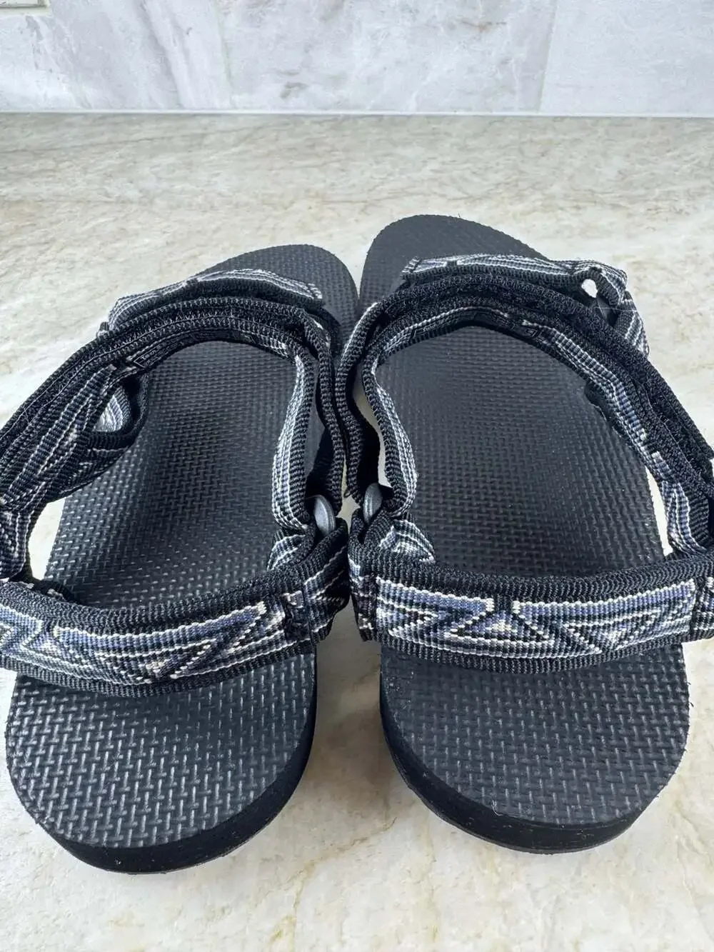 Teva Original Universal Kids K3 Sport Sandals Black Gray Geometric Hook & Loop